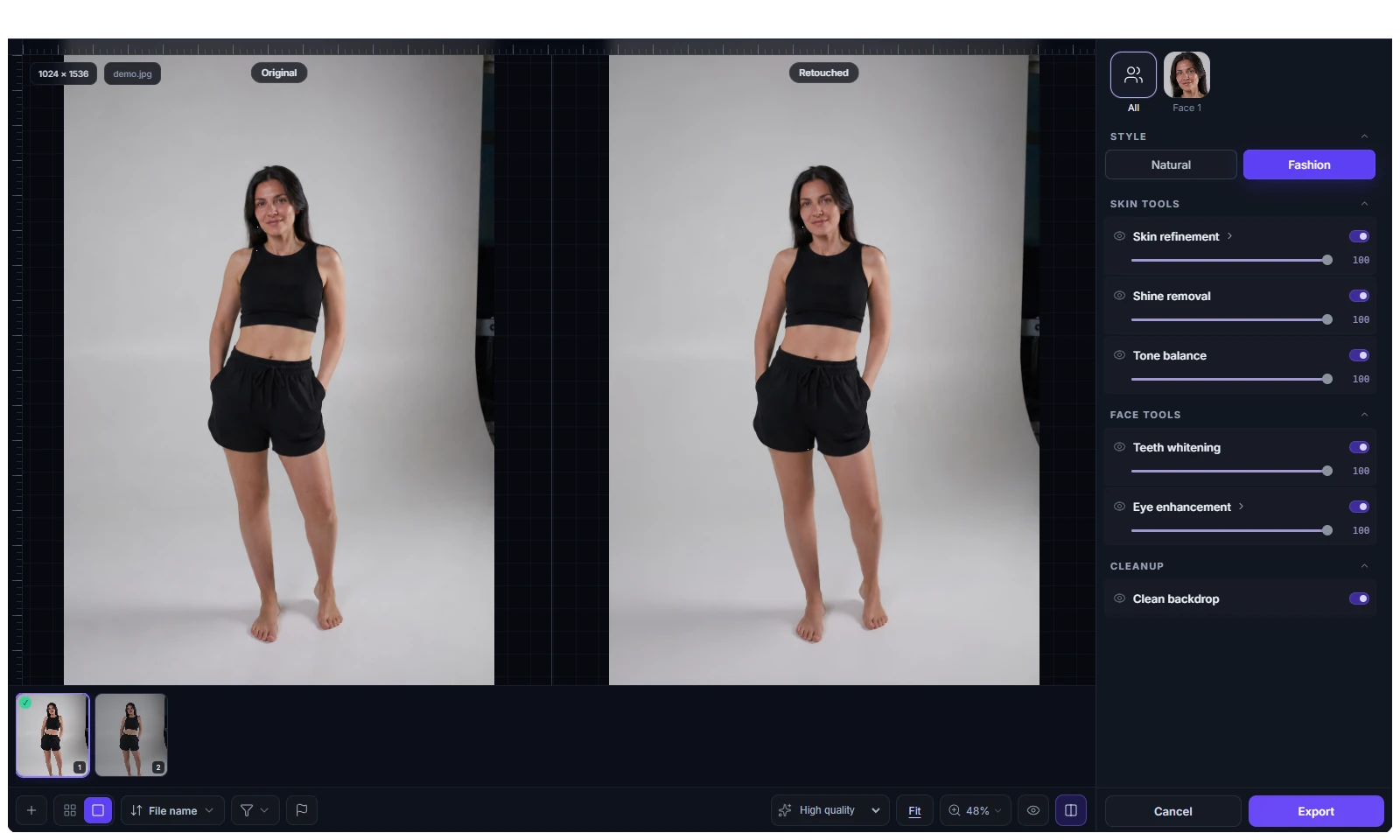 Before and after, side by side